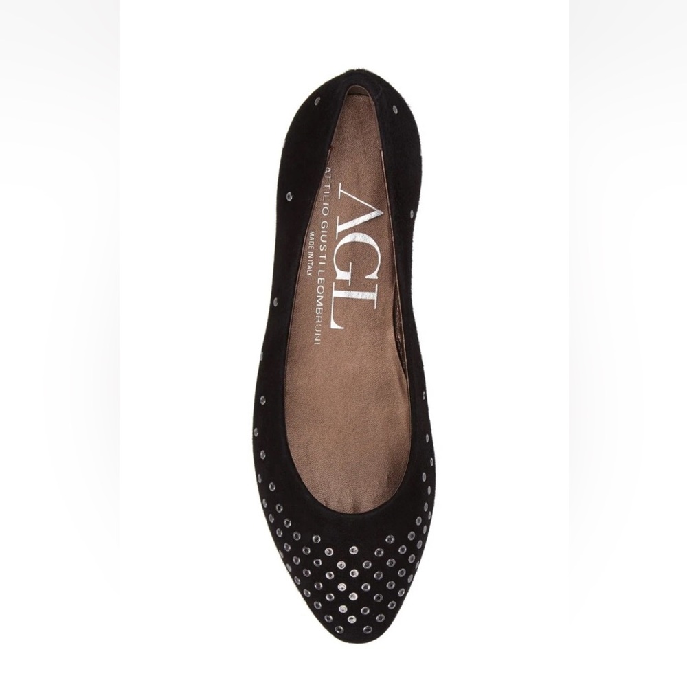 Attilio Giusti Leombruni Black Suede Studded Ballet Flat